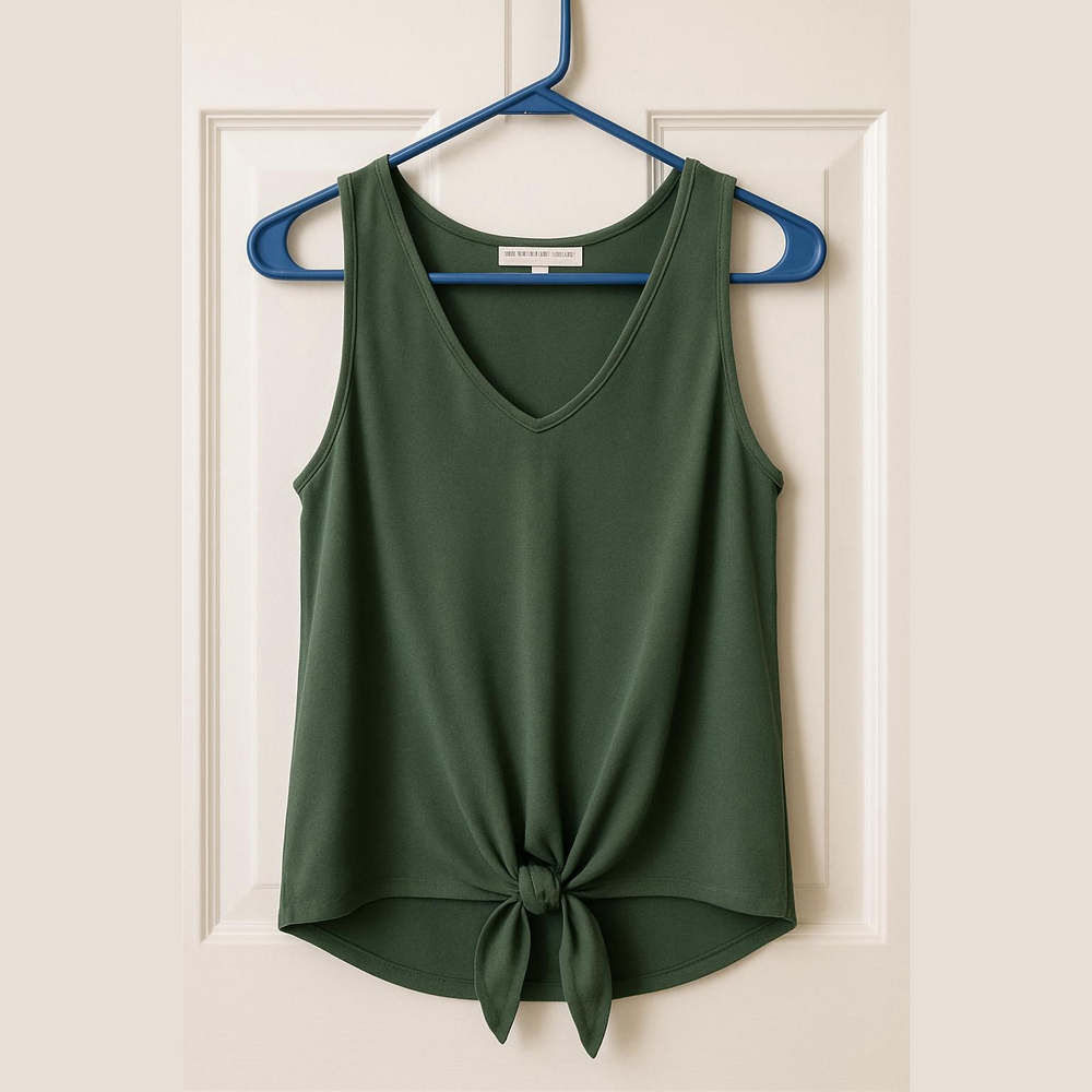 Green Envelope Dark Green V Neck Size XS Tie Front Tank